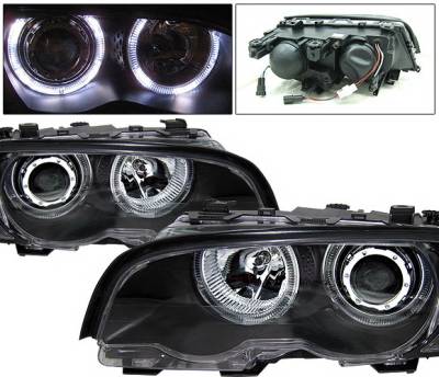 4 Car Option - BMW 3 Series 2DR 4 Car Option Dual Halo Projector Headlights - Black - LP-BE462BCR-KS