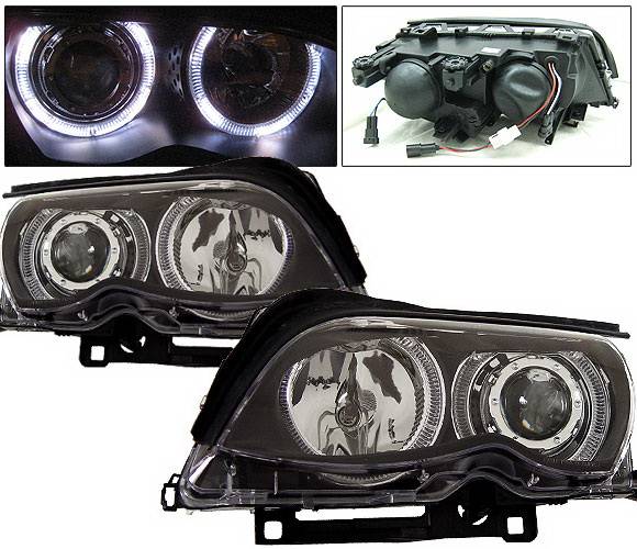 4 Car Option - BMW 3 Series 2DR 4 Car Option Dual Halo Projector Headlights - Black - LP-BE46402BCR-KS