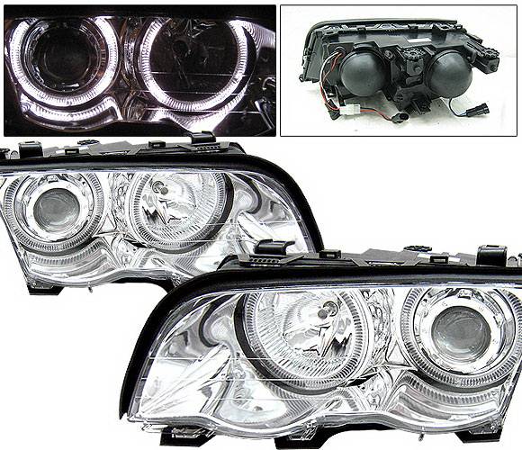 4 Car Option - BMW 3 Series 2DR 4 Car Option Dual Halo Projector Headlights - Chrome - LP-BE46499CCR-KS
