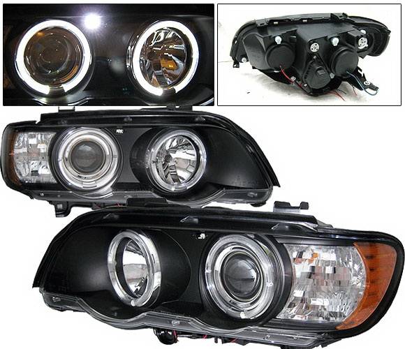 4 Car Option - BMW X5 4 Car Option LED Dual Halo Projector Headlights - Black - LP-BX501BC-YD