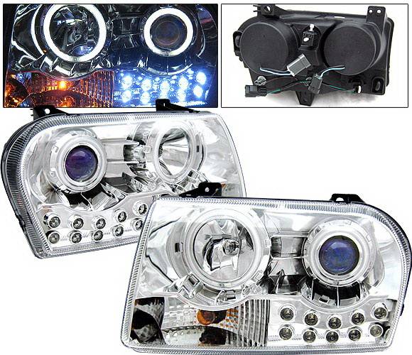 4 Car Option - Chrysler 300 4 Car Option LED Halo Projector Headlights - Chrome CCFL - LP-C300C-KS-CCFL