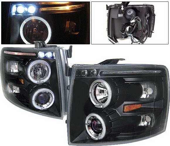 4 Car Option - Chevrolet Silverado 4 Car Option LED Halo Projector Headlights - Black - LP-CSV07BB-5
