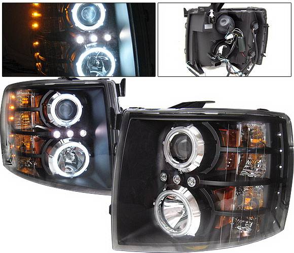 4 Car Option - Chevrolet Silverado 4 Car Option LED Halo Projector Headlights - Black CCFL - LP-CSV07BB-KS
