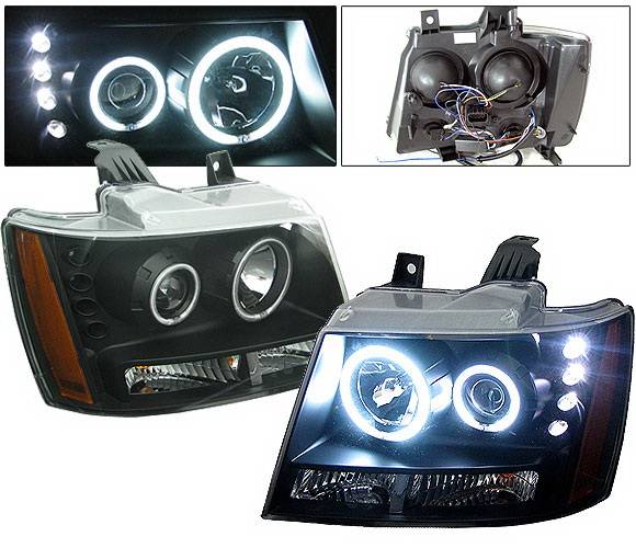 4 Car Option - Chevrolet Tahoe 4 Car Option LED Halo Projector Headlights - Black - LP-CTA07BF-KS
