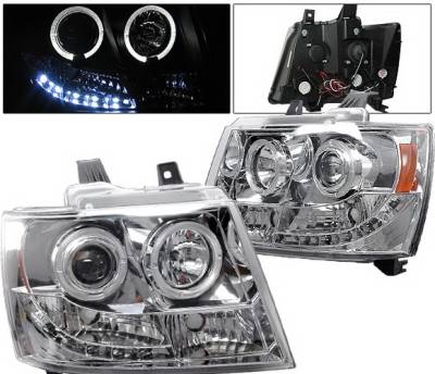 4 Car Option - Chevrolet Avalanche 4 Car Option LED Halo Projector Headlights - Chrome - LP-CTA07CC-YD