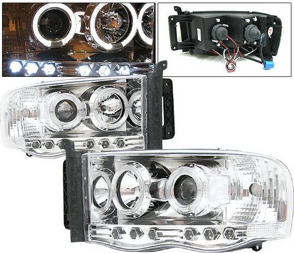 4 Car Option - Dodge Ram 4 Car Option Halo Projector Headlights - Chrome - 1PC - LP-DR02CB-YD