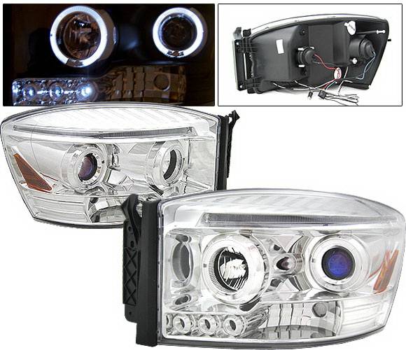 4 Car Option - Dodge Ram 4 Car Option Halo LED Projector Headlights - Chrome - 1PC - LP-DR06CB-5