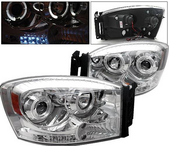 4 Car Option - Dodge Ram 4 Car Option Halo LED Projector Headlights - Chrome - 1PC - LP-DR06CC-YD