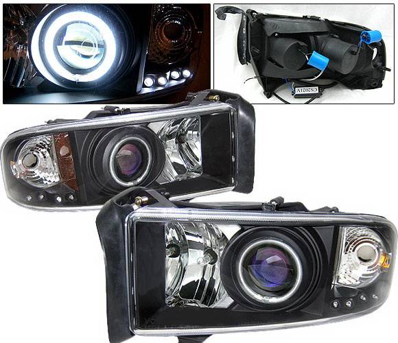 4 Car Option - Dodge Ram 4 Car Option Halo Projector Headlights - Black CCFL - LP-DR94BC-KS-CCFL