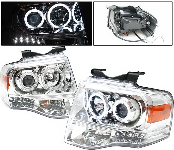 4 Car Option - Ford Expedition 4 Car Option Halo Projector Headlights - Chrome CCFL - LP-FE07CF-KS