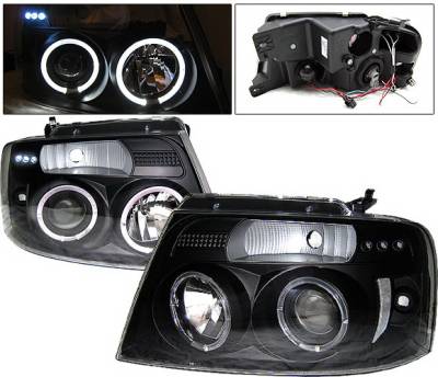4 Car Option - Ford F150 4 Car Option LED Halo Projector Headlights - Black - 1PC - LP-FF15004BB-YD