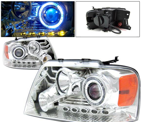 4 Car Option - Ford F150 4 Car Option LED Halo Projector Headlights - Chrome - 1PC - LP-FF15004CB-KS