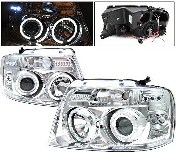 4 Car Option - Ford F150 4 Car Option LED Halo Projector Headlights - Chrome - 1PC - LP-FF15004CB-YD