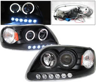 4 Car Option - Ford Expedition 4 Car Option Projector Headlights with Dual Halo - Black - LP-FF150BB-YD