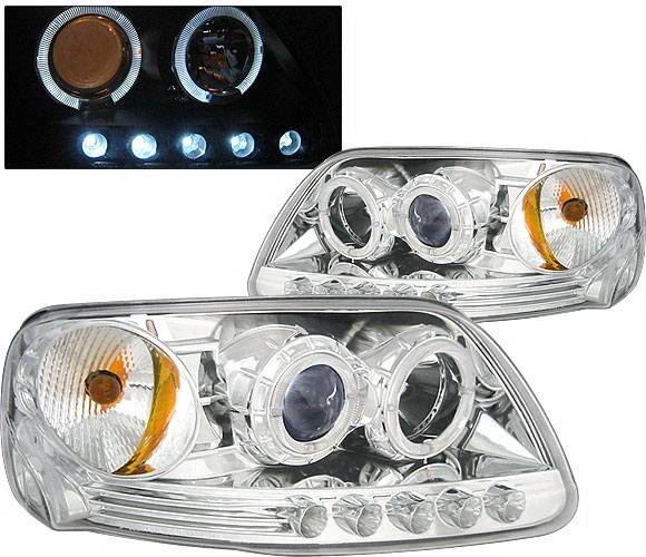 4 Car Option - Ford F150 4 Car Option Dual Halo Projector Headlights - Chrome - 1PC - LP-FF150CB-KS