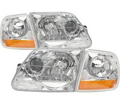 4 Car Option - Ford Expedition 4 Car Option Projector Headlights - Chrome with Amber Reflector - LP-FF150CC-DP
