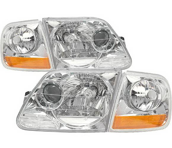 4 Car Option - Ford F150 4 Car Option Projector Headlights - Chrome with Amber Reflector - LP-FF150CC-DP