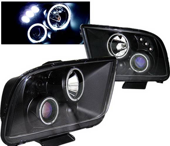 4 Car Option - Ford Mustang 4 Car Option LED Halo Projector Headlights - Black CCFL - LP-FM05BB-KS