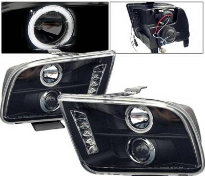 4 Car Option - Ford Mustang 4 Car Option LED Halo Projector Headlights - Black - LP-FM05BR-5