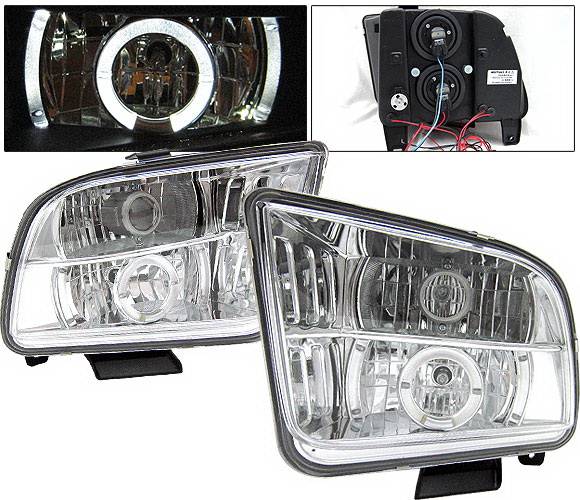 4 Car Option - Ford Mustang 4 Car Option LED Halo Projector Headlights - Chrome - LP-FM05CC-YD