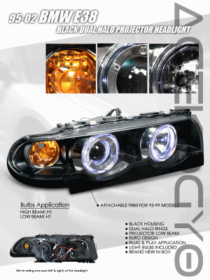 Custom - BMW 7 Series Black Projector Headlights - LHP-E3895JM-OR