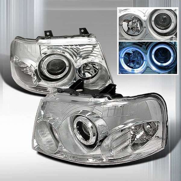 Custom Disco - Ford Expedition Custom Disco Chrome Halo Projector Headlights - LHP-EPED03-KS