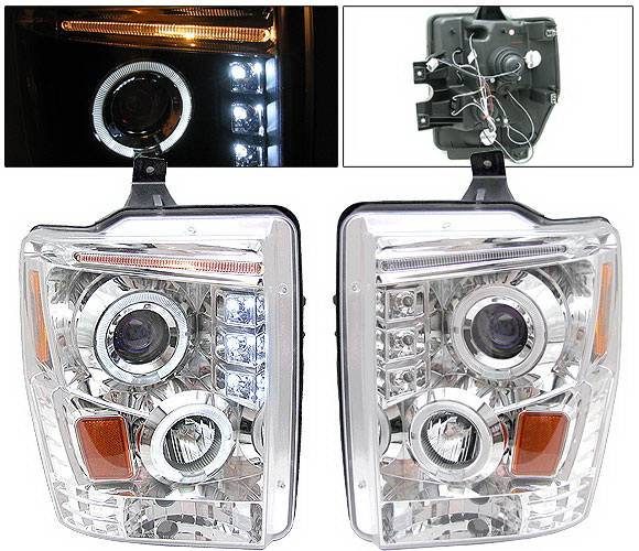 4 Car Option - Ford F250 4 Car Option Halo LED Projector Headlights - Chrome - LP-FS08CC-YD