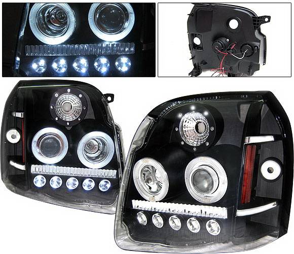 4 Car Option - GMC Yukon 4 Car Option LED Halo Projector Headlights - Black - LP-GY07BC-1-A