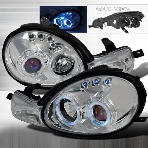 Custom Disco - Dodge Neon Custom Disco Chrome LED Halo Projector Headlights & Parking Lights - LHP-NEO00B-TM
