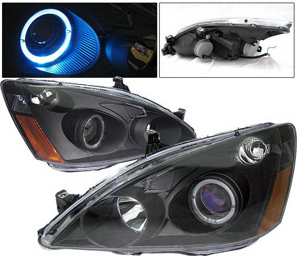 4 Car Option - Honda Accord 4 Car Option Halo Projector Headlights - Black - 1PC - LP-HA03BBR-KS