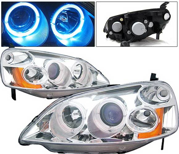 4 Car Option - Honda Civic 2DR & 4DR 4 Car Option Dual Halo Projector Headlights - Chrome - LP-HC01CB-KS