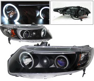 4 Car Option - Honda Civic 2DR 4 Car Option Dual Halo Projector Headlights - Black CCFL - LP-HC062BB-KS