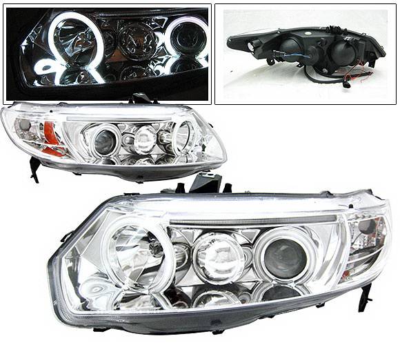 4 Car Option - Honda Civic 2DR 4 Car Option Dual Halo Projector Headlights - Chrome CCFL - LP-HC062CB-KS