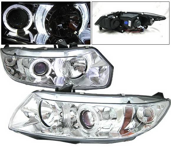 4 Car Option - Honda Civic 2DR 4 Car Option Halo Projector Headlights - Chrome - LP-HC062CB-YD