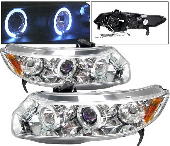 4 Car Option - Honda Civic 4DR 4 Car Option Dual Halo LED Projector Headlights - Chrome - LP-HC064CB-5