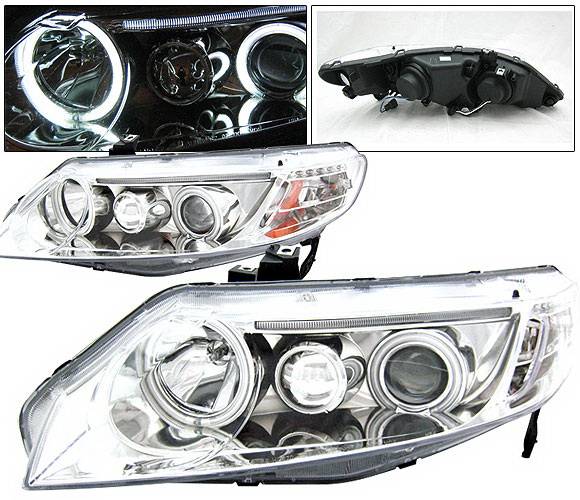 4 Car Option - Honda Civic 2DR 4 Car Option Dual Halo Projector Headlights - Chrome CCFL - LP-HC064CB-KS