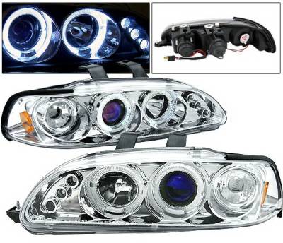 4 Car Option - Honda Civic 2DR 4 Car Option LED Dual Halo Projector Headlights - Chrome - LP-HC922CB-5