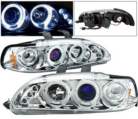 4 Car Option - Honda Civic HB 4 Car Option LED Dual Halo Projector Headlights - Chrome - LP-HC922CB-5