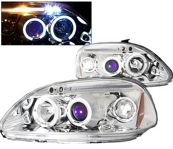 4 Car Option - Honda Civic 4 Car Option LED Dual Halo Projector Headlights - Chrome - LP-HC96CB-5