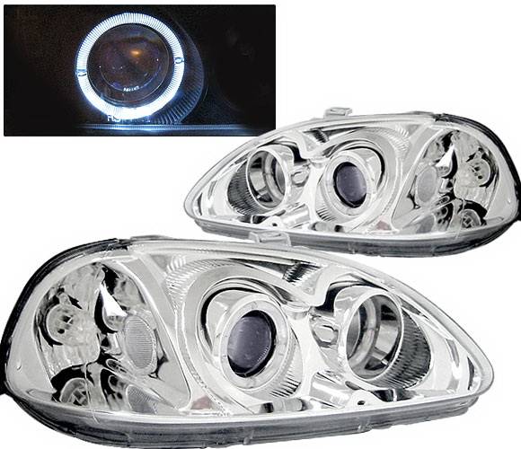 4 Car Option - Honda Civic 4 Car Option Dual Halo Projector Headlights - Chrome - LP-HC96CBR-KS