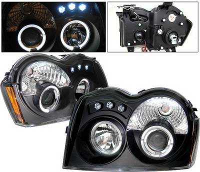 4 Car Option - Jeep Grand Cherokee 4 Car Option LED Dual Halo Projector Headlights - Black - LP-JGC05BB-YD