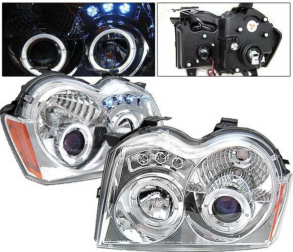 4 Car Option - Jeep Grand Cherokee 4 Car Option LED Dual Halo Projector Headlights - Chrome - LP-JGC05CB-YD
