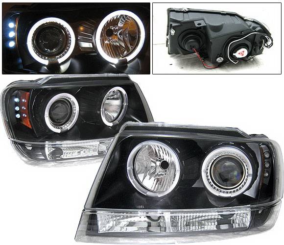 4 Car Option - Jeep Grand Cherokee 4 Car Option LED Dual Halo Projector Headlights - Black - LP-JGC99BC-YD