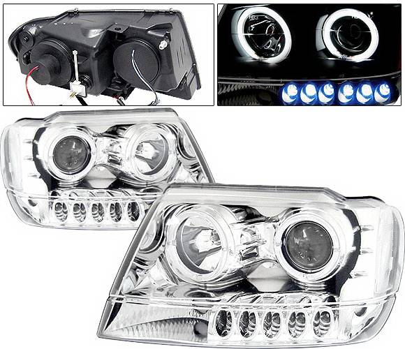 4 Car Option - Jeep Grand Cherokee 4 Car Option Dual Halo Projector Headlights - Chrome & Clear - LP-JGC99CC-KS