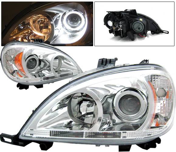 4 Car Option - Mercedes-Benz ML 4 Car Option Halo Projector Headlights - Chrome - LP-MBW16302G2CC-KS