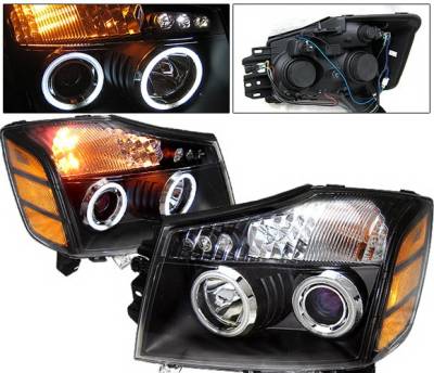 4 Car Option - Nissan Titan 4 Car Option Halo Projector Headlights - Black CCFL - LP-NTIT04BB-KS