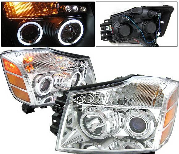4 Car Option - Nissan Titan 4 Car Option Halo Projector Headlights - Chrome CCFL - LP-NTIT04CB-KS