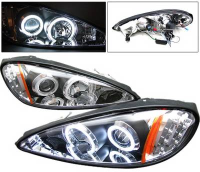 4 Car Option - Pontiac Grand Am 4 Car Option LED CCFL Halo Projector Headlights - Black - LP-PGAM99BC-KS
