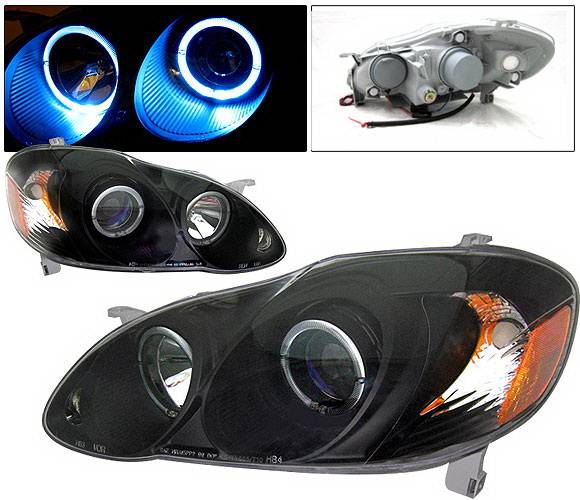 4 Car Option - Toyota Corolla 4 Car Option Dual Halo Projector Headlights - Black - LP-TCL03BB-KS
