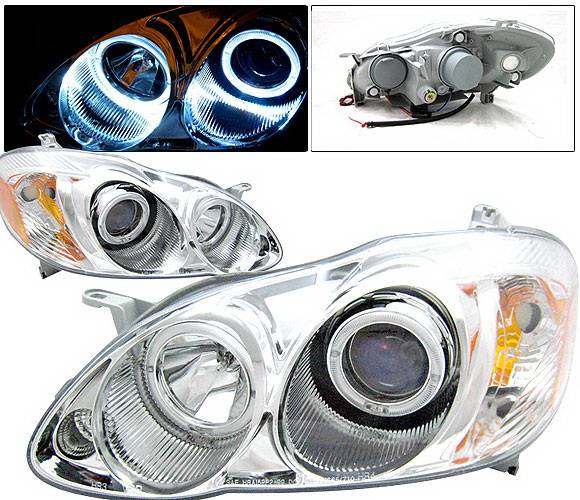 4 Car Option - Toyota Corolla 4 Car Option Dual Halo Projector Headlights - Chrome - LP-TCL03CB-KS